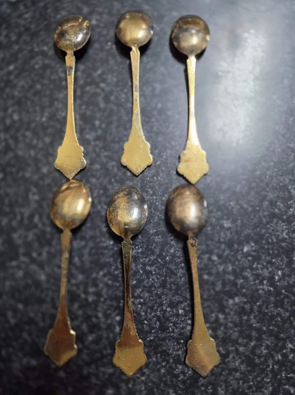Vintage Gold-Tone Ornate Teaspoons Set of 6 Embossed Decorative Handles